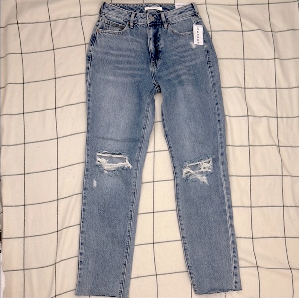 PacSun High Rise Blue Ripped Mom Jeans - Picture 2 of 2